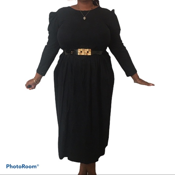 Vintage/Retro Long sleeve Black Dress - Picture 3 of 4